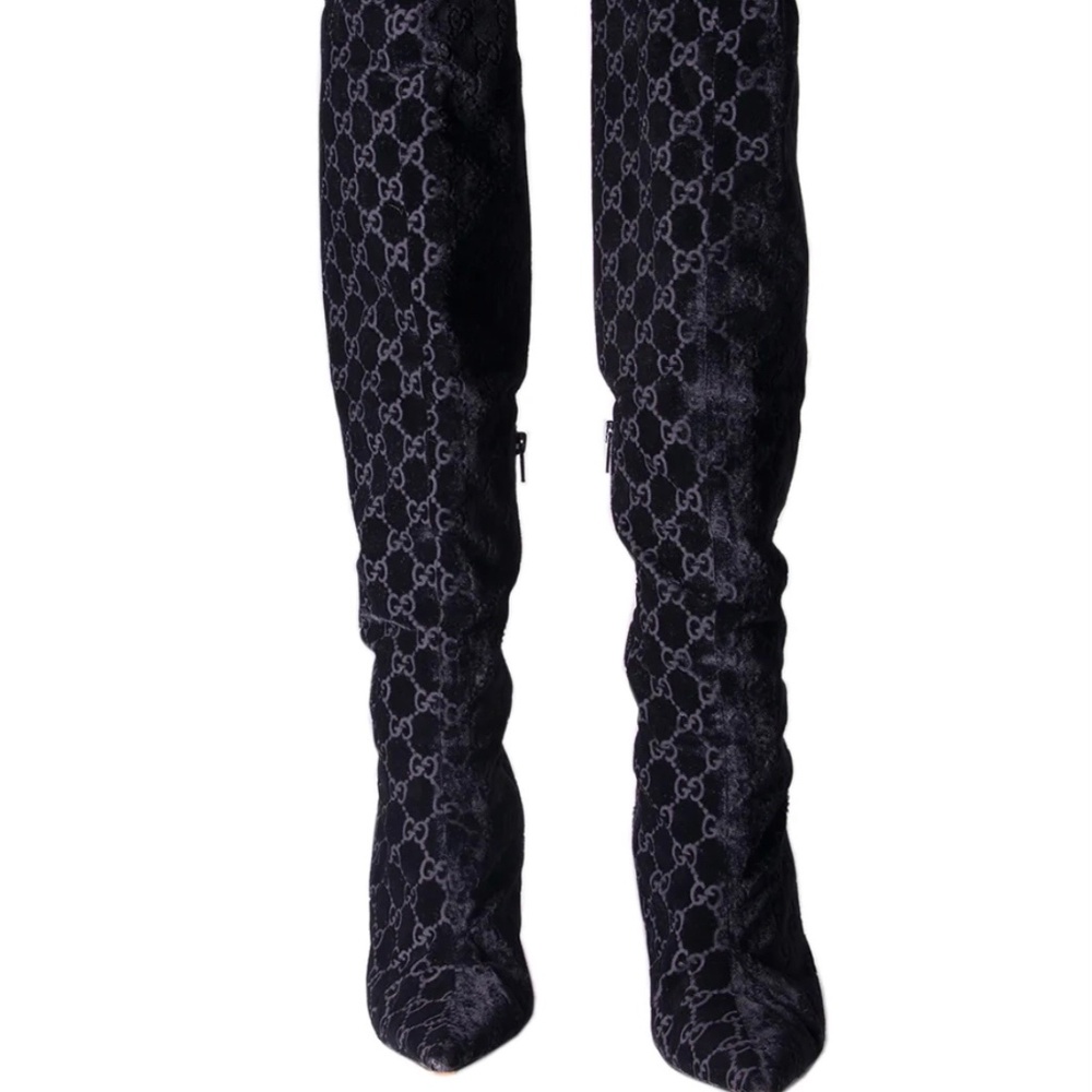 Tom Ford Gucci-Velvet Knee High boots with Python/Bamboo Heel